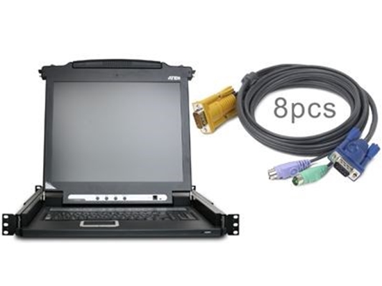 Picture of 17" 8-port LCD KVM w/ 4pcs 6ft and 4pcs 10 ft PS2 KVM cables