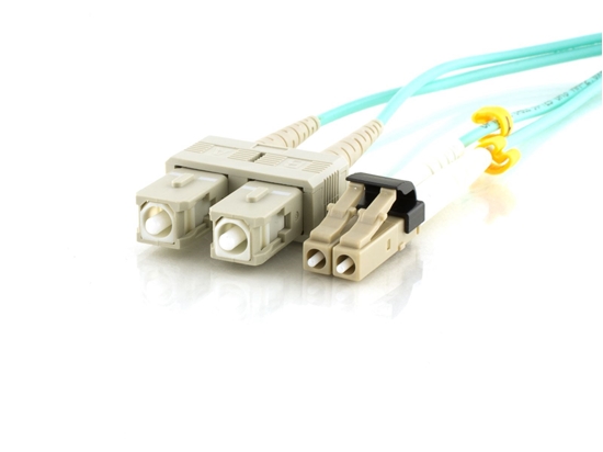 Picture of 1m Multimode Duplex Fiber Optic Patch Cable (50/125) OM3 Aqua - Mini LC to SC