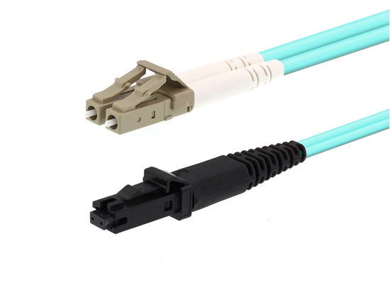 Picture of 10m Multimode Duplex Fiber Optic Patch Cable (50/125) OM3 Aqua - Laser Opt - LC to MTRJ