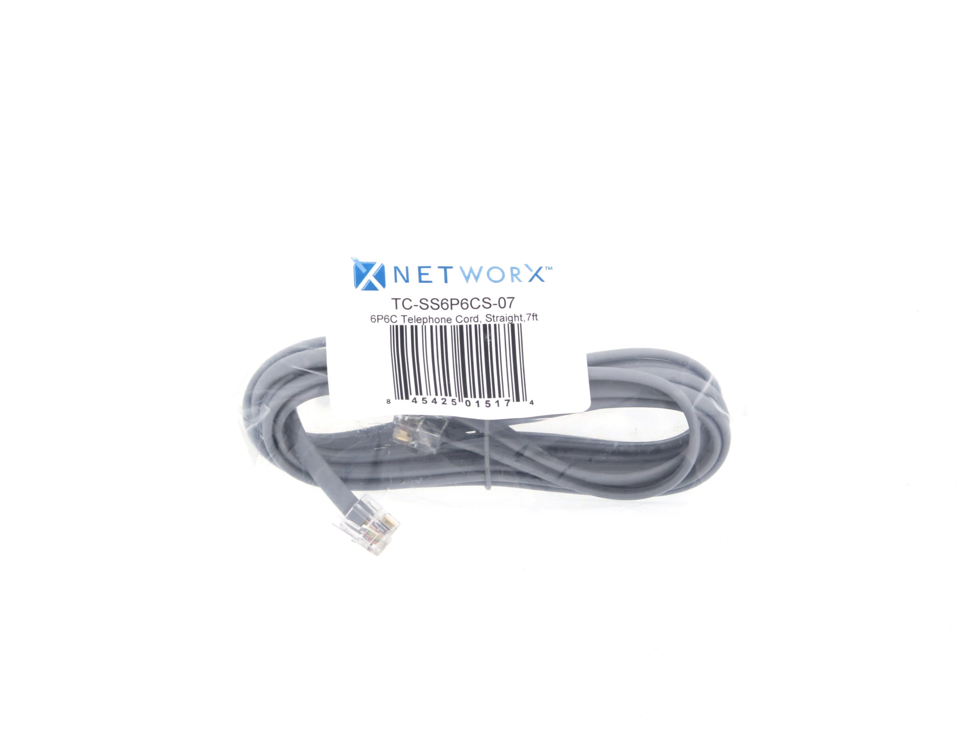 7Ft RJ12 6 Conductor Straight Wired Modular Telephone Cable 